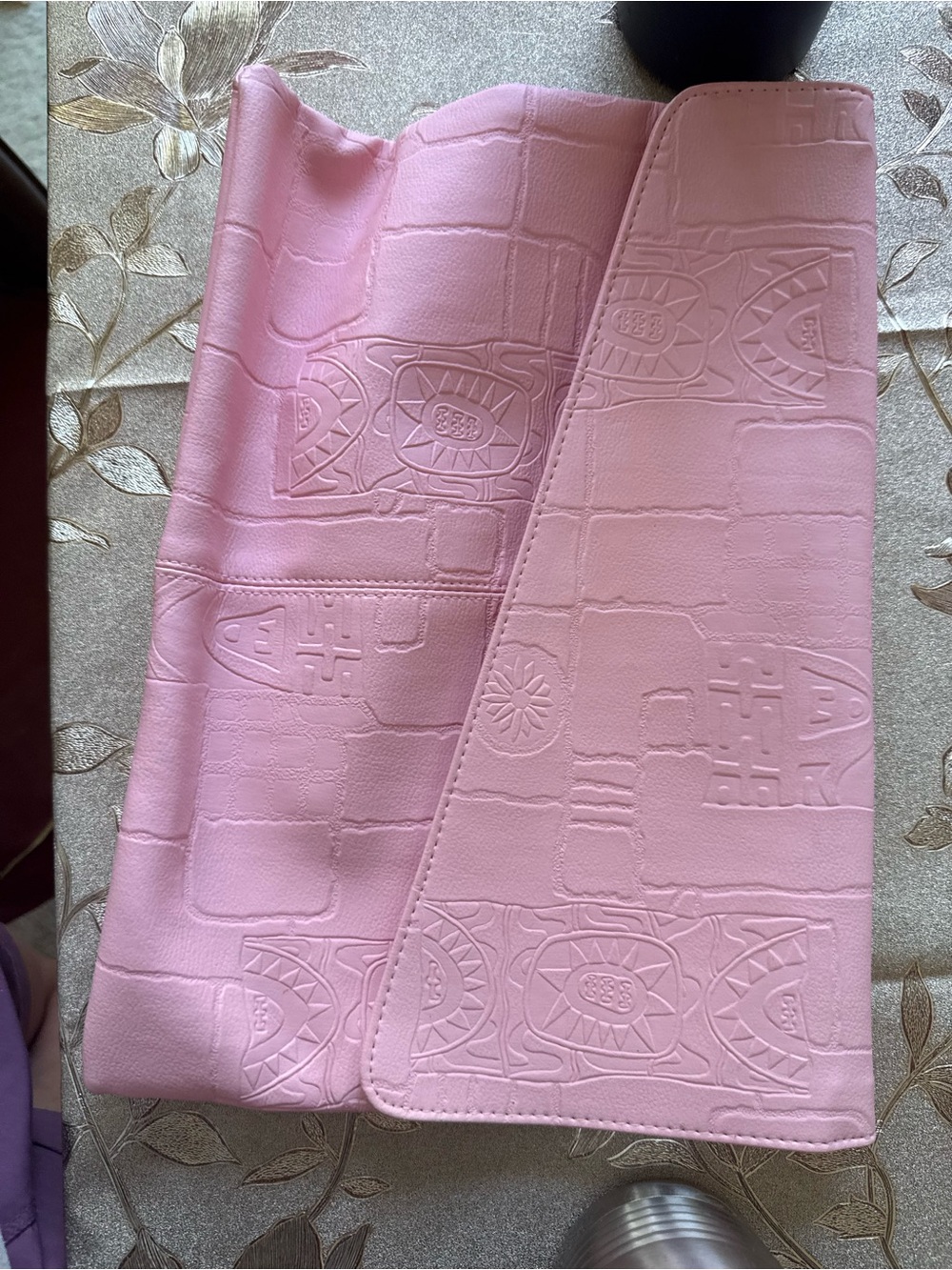 Vintage Pink Embossed Vegan Leather Clutch
